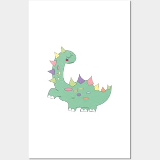 little green dinosaur with colorful dots Posters and Art